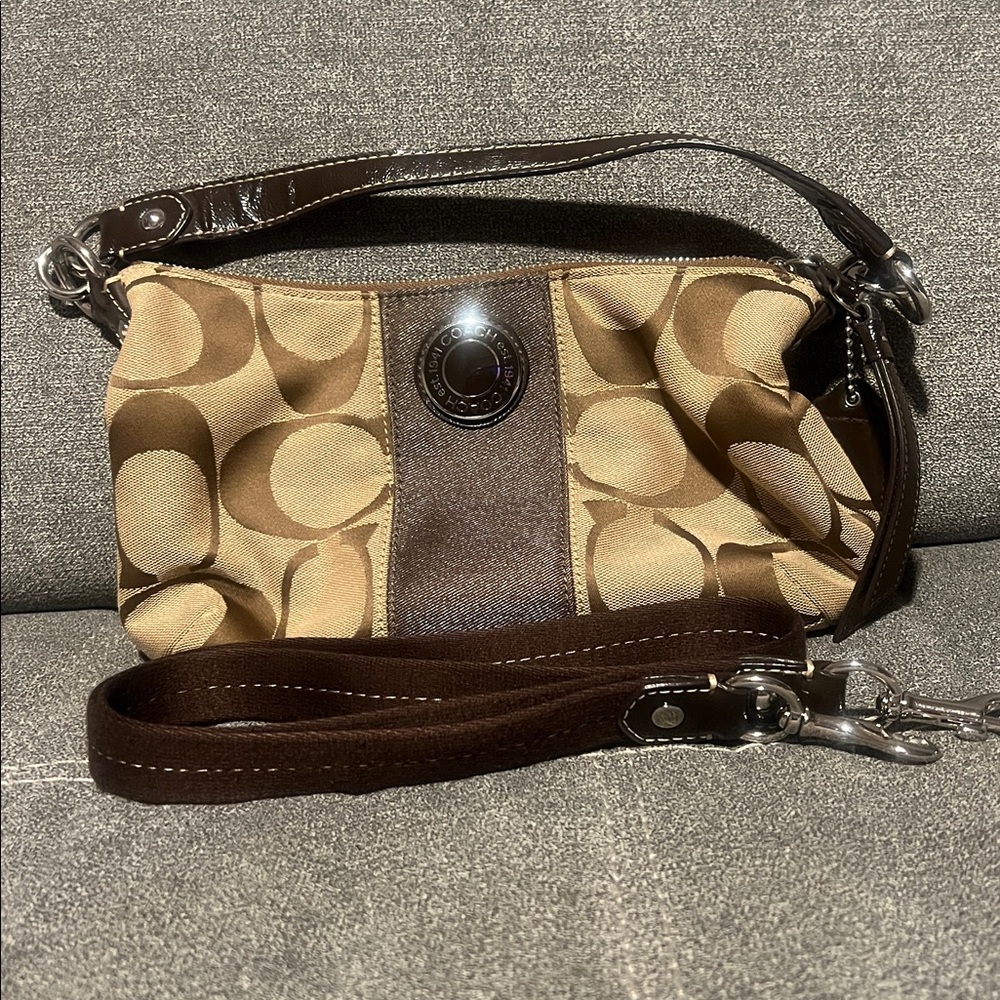 Coach Brown and Tan Shoulder Bag with crossbody strap